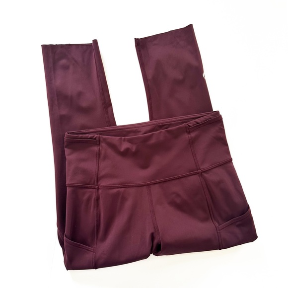 Lululemon Womens 4 Garnet Red Fast n Free Running Athletic Crops 19” - Picture 3 of 6